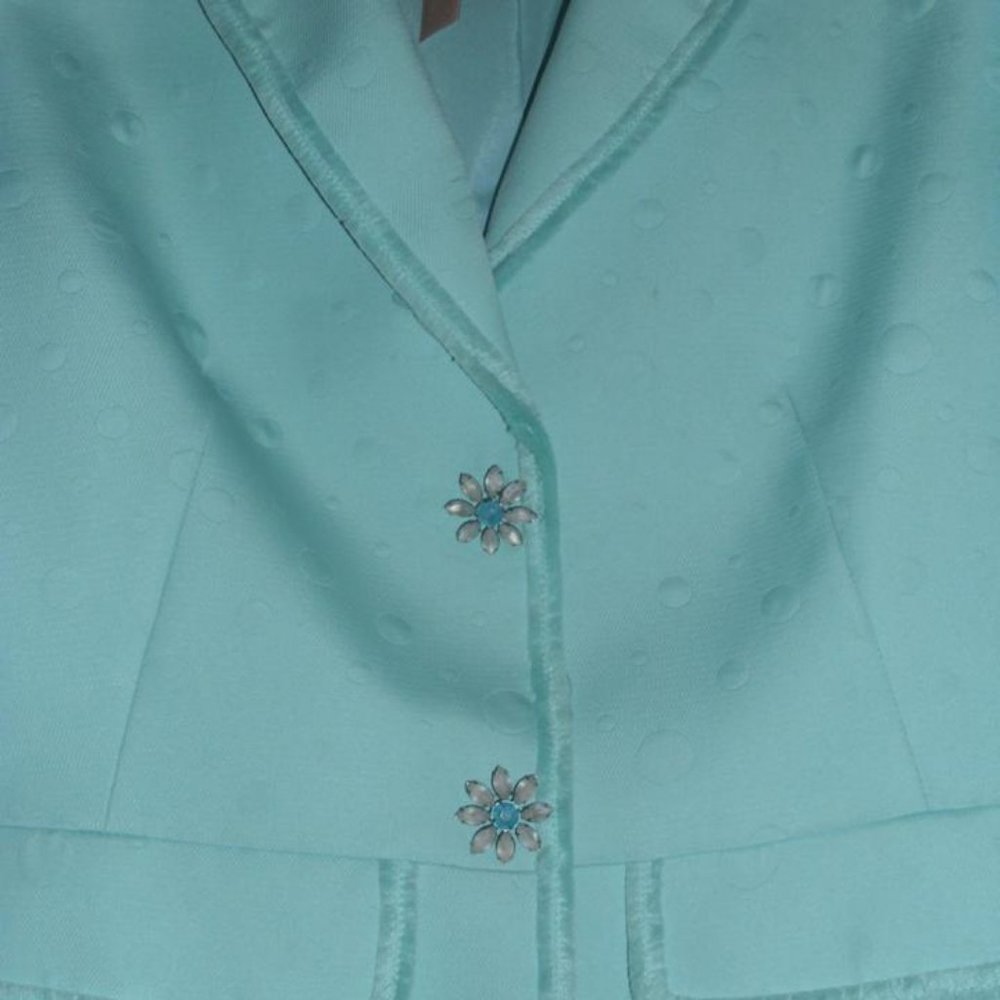 Nipon Boutique Aqua Green Puff Polka Dot Puffer Rhinestone Flower Button Skirt 2 - Picture 3 of 8